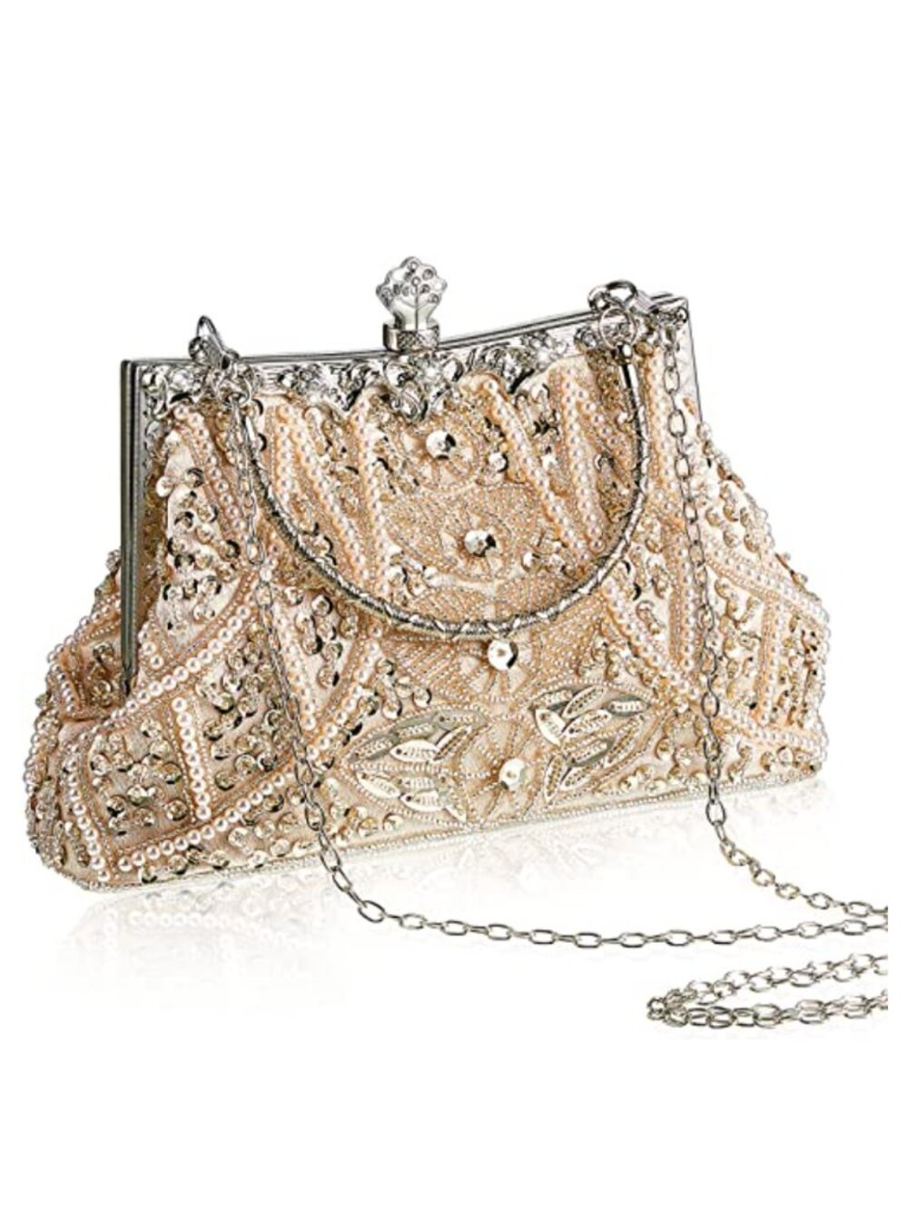 Beaded Sequin Rhinestone Clutch Evening Bag Satin Lined Wedding Prom Party
